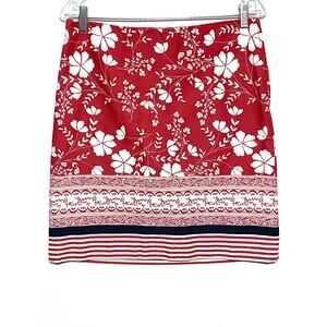 Ann Taylor Loft Skirt Pink White Blue Ribbon Floral Lined Side Zip Womens 6P